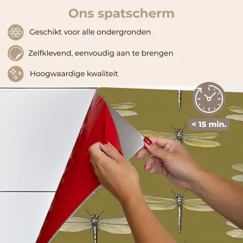 Libellen - Patroon - Groen keuken achterwand spatscherm klein 900 -spatscherm_NL