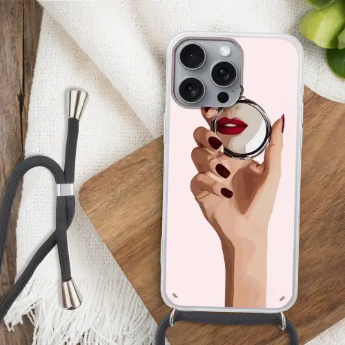Spiegel - Rode lippen Hoesje iPhone 16 Pro Max met koord klein -sfeer4