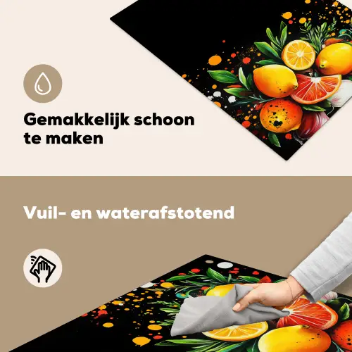 Citroenen - Zwart - Kruiden - Graffiti - Verf Inductie beschemer met haakjes klein -ky-schoon-nl