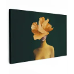 Vrouw - Hoed - Geel Tuinposter op houten frame 2 cm dik klein -3d