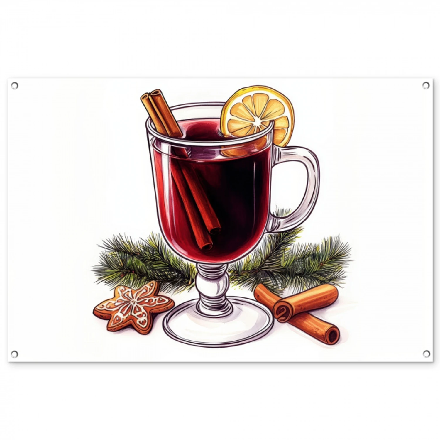 Wijn - Drinken - Gluhwein - Winter - Illustratie - Kerst tuinposter los doek groot -3d