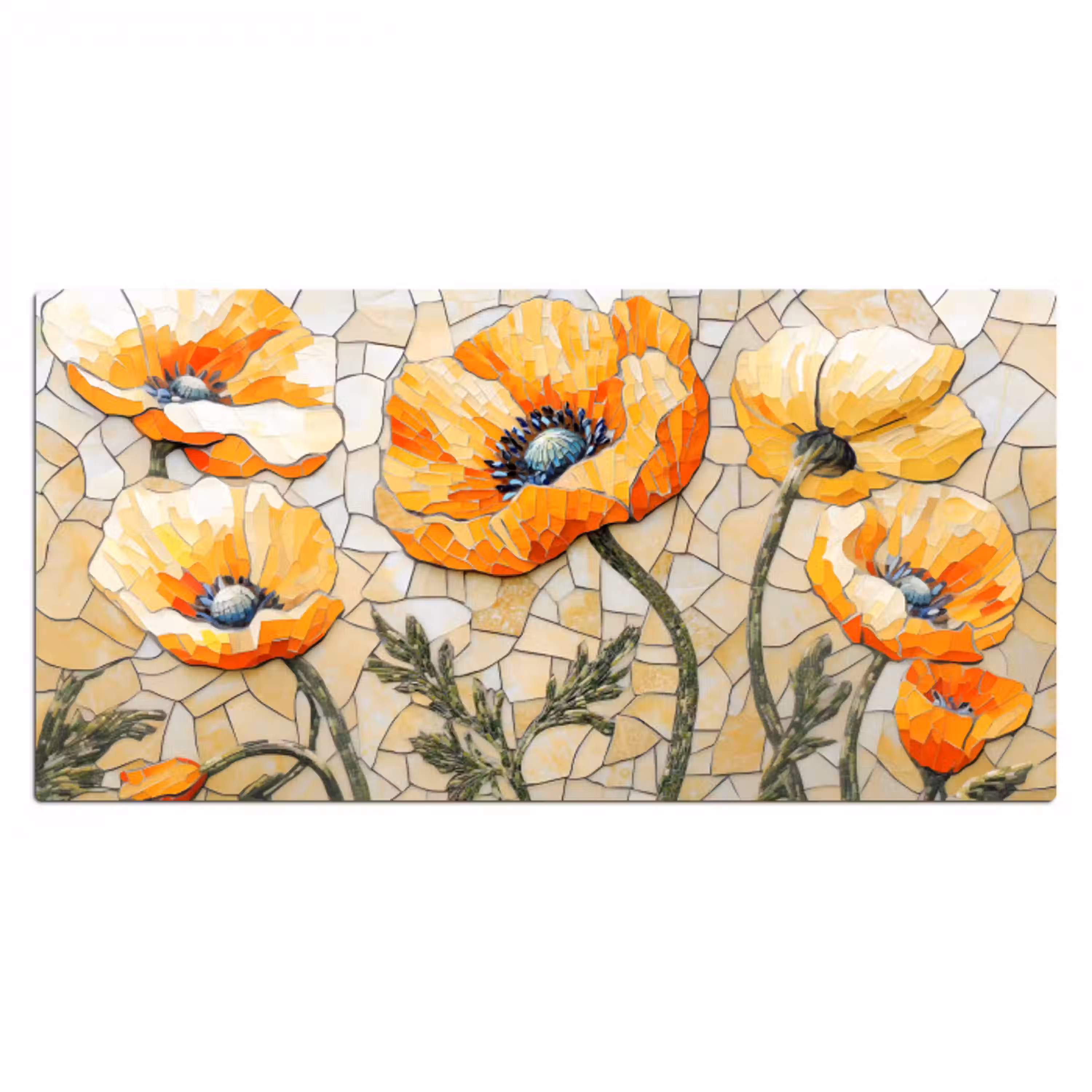 Klaprozen - Oranje - Mozaïek - Bladeren Muismat XXL klein -3d_leeg