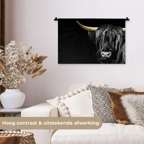 Schotse hooglander - Goud - Vacht - Dieren - Koe Wandkleed katoen klein -sfeer1