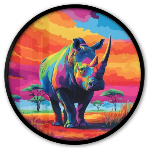 Neushoorn - Zonsondergang - Savanna - Kleurrijk Fotolijst rond zonder passe partout klein -3d