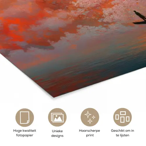 Zee - Boot - Wolken - Oranje poster papier klein -closeup_NL