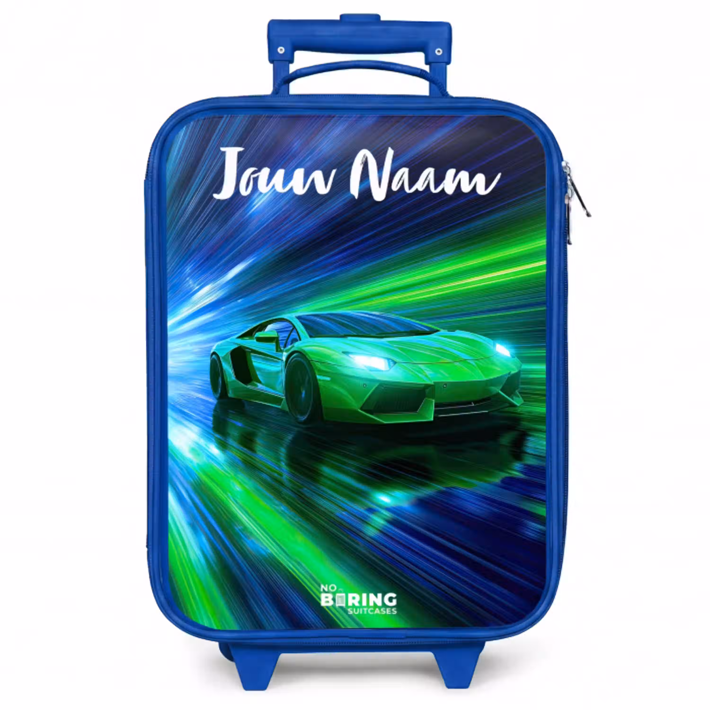 Sportauto - Groen - Snelheidslijnen - Neon Kinderkoffer - Blauw klein -zzz_website3d
