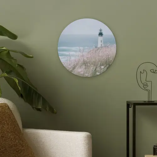 Vuurtoren - Klif - Zee - Bloemen Akoestische PET Vilt - Rond klein -sfeer2