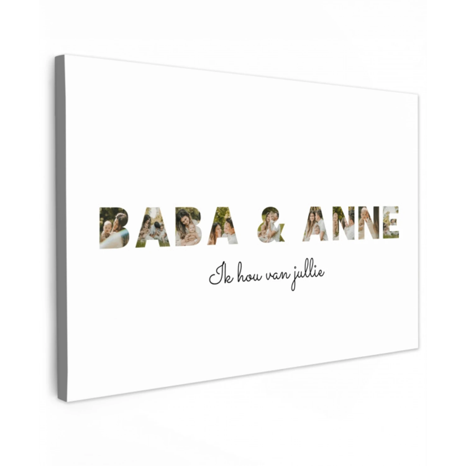 Baba & Anne - Lettercollage Tuinposter op houten frame 2 cm dik klein -3d