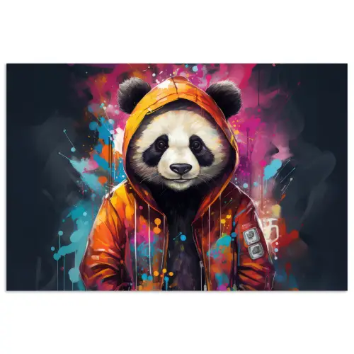Panda - Jas - Graffiti - Oranje poster papier klein -3d