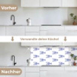 Kreeften - Patroon - Blauw - Wit keuken achterwand 2 middel -voor-na_DE
