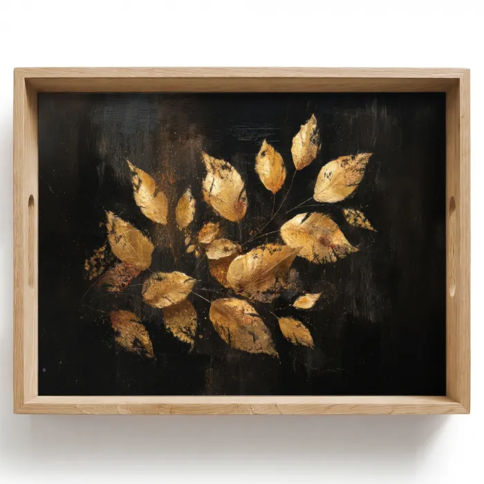Gouden Bladeren op Donkere Achtergrond Dienblad Rechthoek middel -z3d_shopping