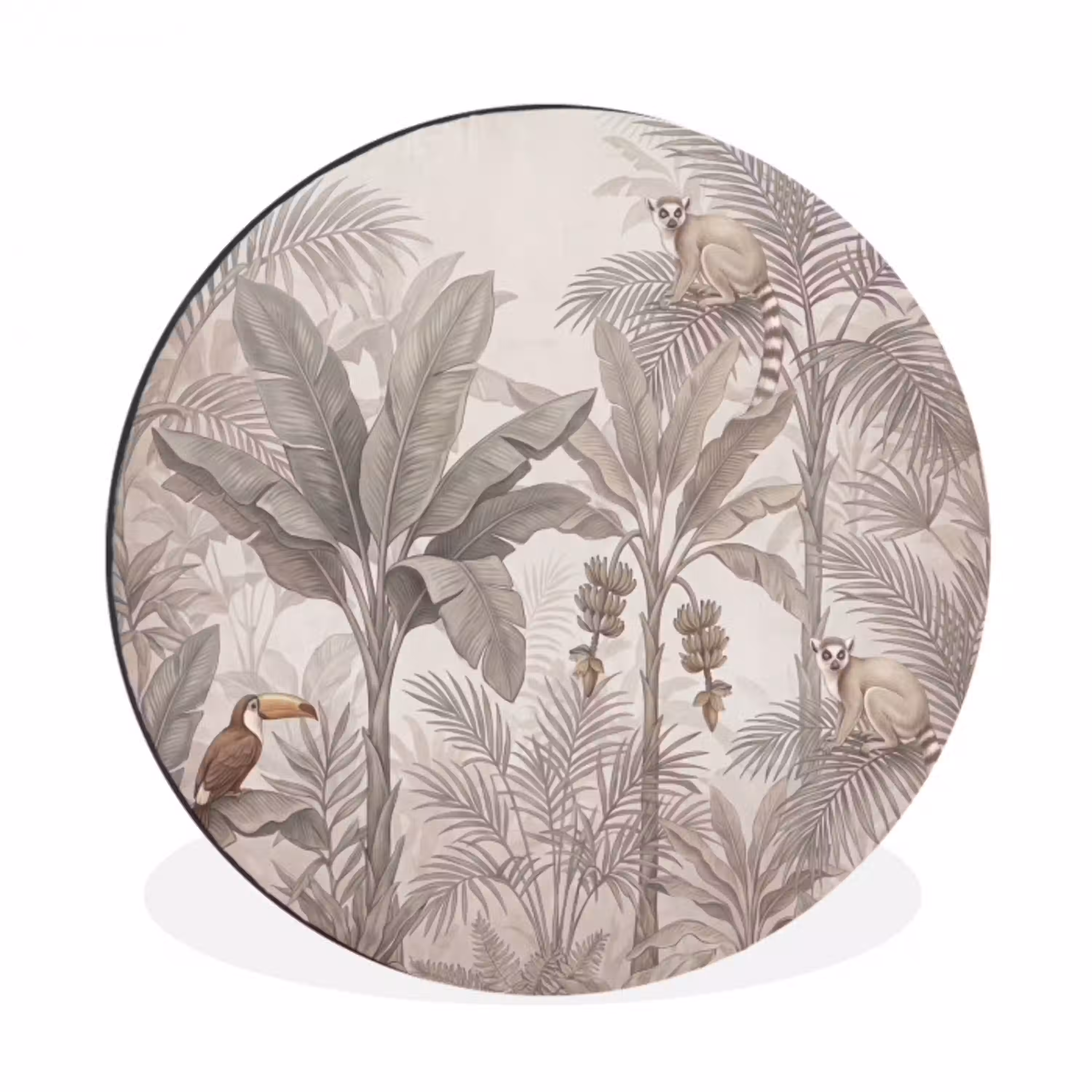 Natuur - Jungle - Ringstaartmaki - Bruin Wandcirkel aluminium klein -3d
