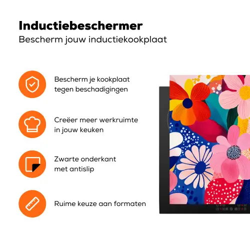 Bloemen - Kleurrijk - Stippen Inductie beschermer vinyl 3mm klein -zzzzzzz-td-ups