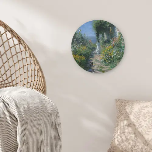 Kat - Vrouw - Bloemen - Huis Akoestische PET Vilt - Rond klein -sfeer4