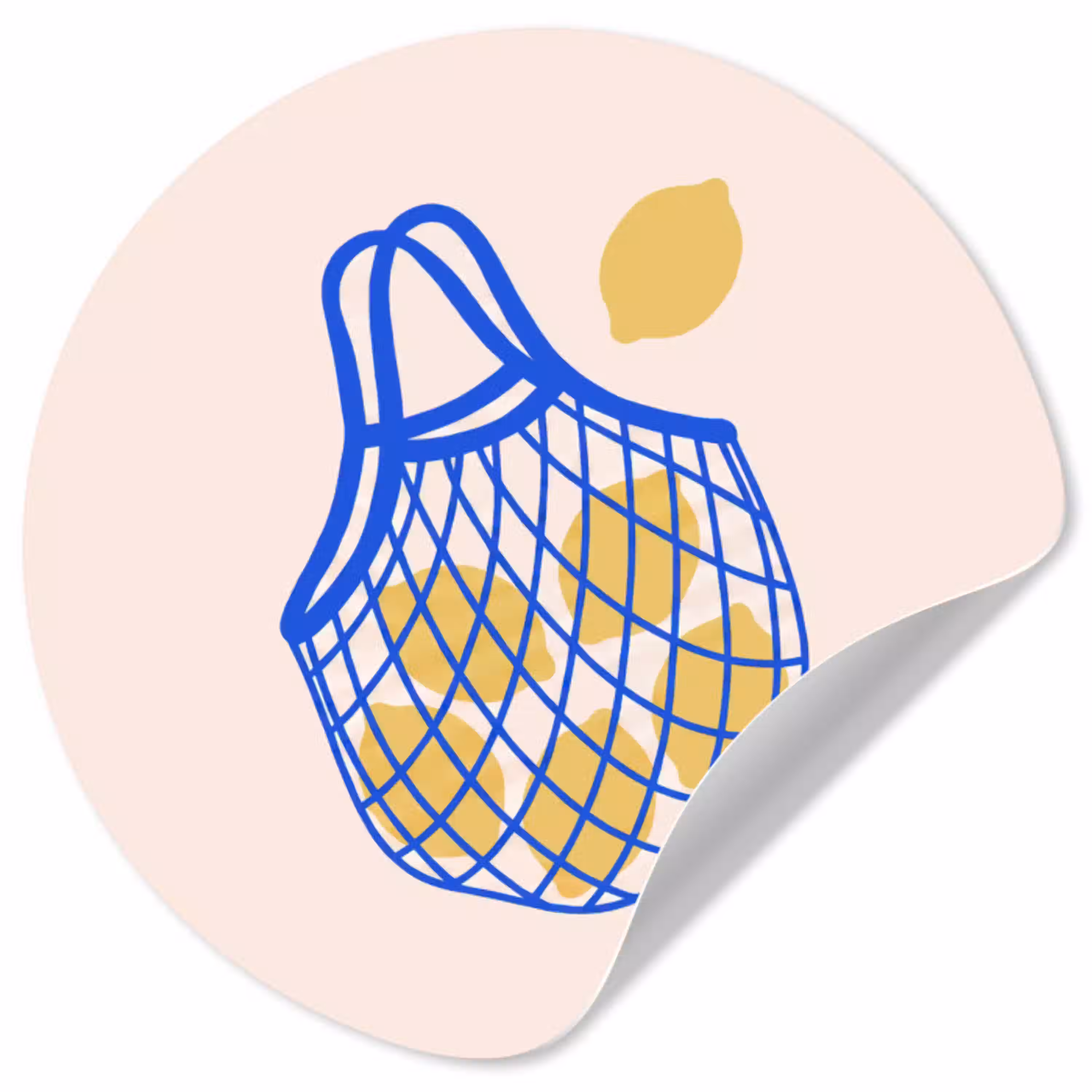 Eten - Citroen - Boodschappen - Abstract - Geel - Blauw Wandcirkel behangsticker klein -3d