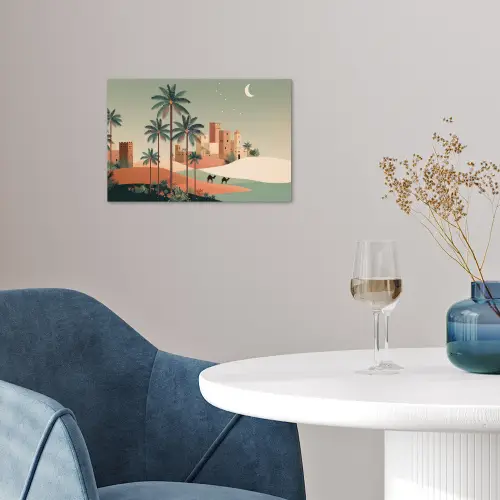 Nachtlandschap - Kamelen - Sterren - zandduinden poster papier klein -sfeer3