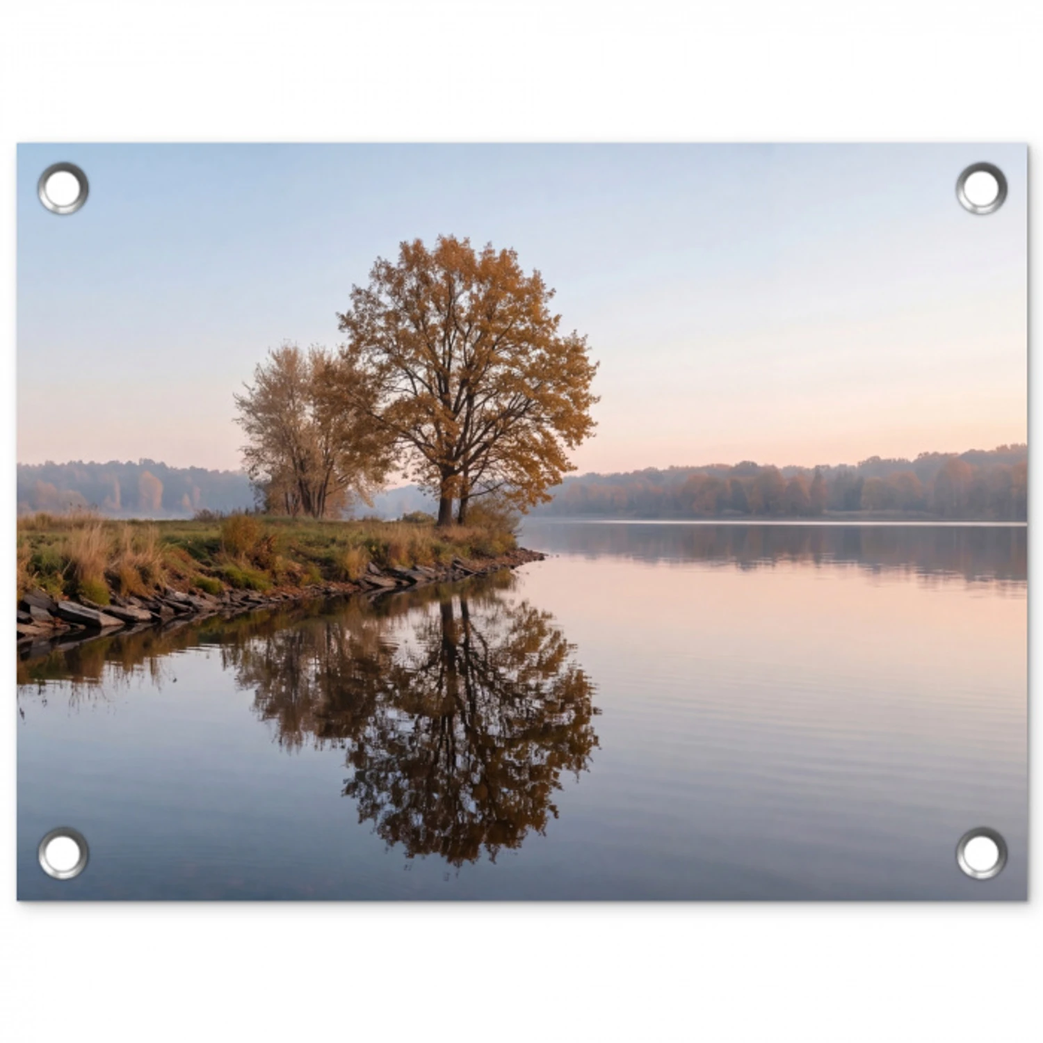 Bomen - Reflectie - Water - Zonsopgang - Serene tuinposter los doek klein -3d