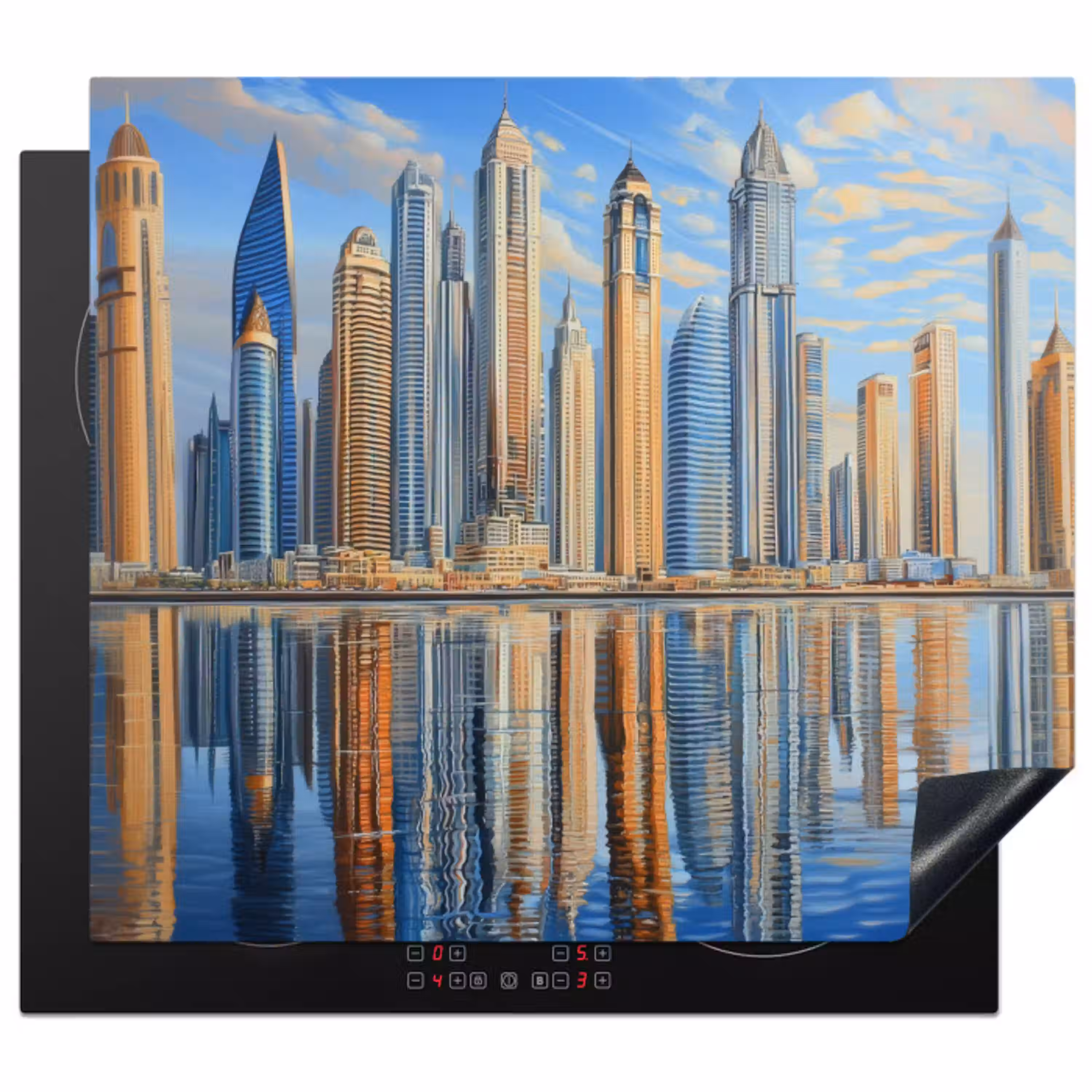 Skyline - Wolkenkrabbers - Water - Blauw Inductie beschermer vinyl 3mm middel -3d