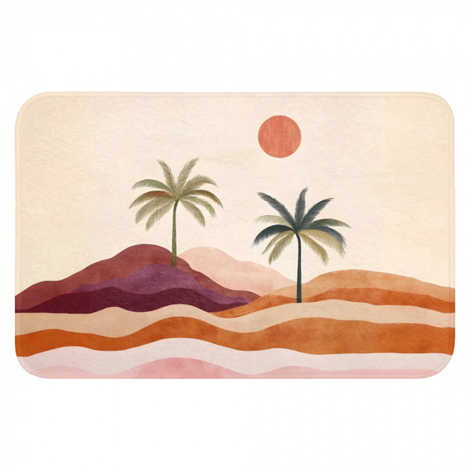 Palmbomen - Abstract - Zon - Heuvels Badmat klein -3d