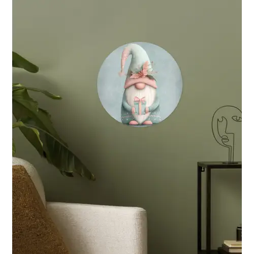 Kerstgnome - Cadeau - Groen Wandcirkel behangsticker klein -sfeer2