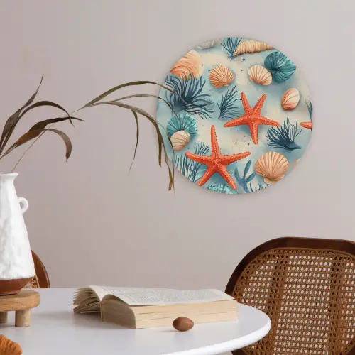 Zeesterren - Schelpen - Illustratie - Zand Akoestische PET Vilt - Rond klein -sfeer3