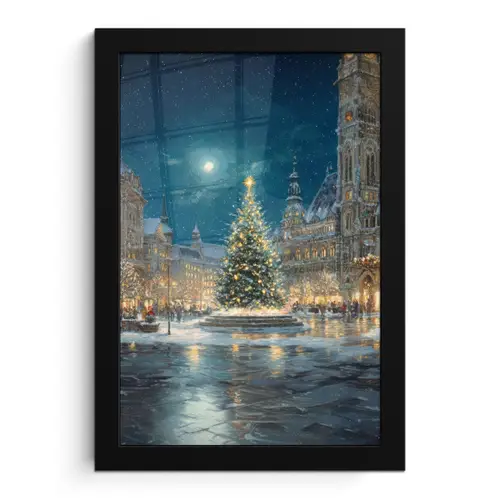 Kerstnacht - Stadsplein - Meerkleurig fotolijst zwart zonder passe partout klein -3d