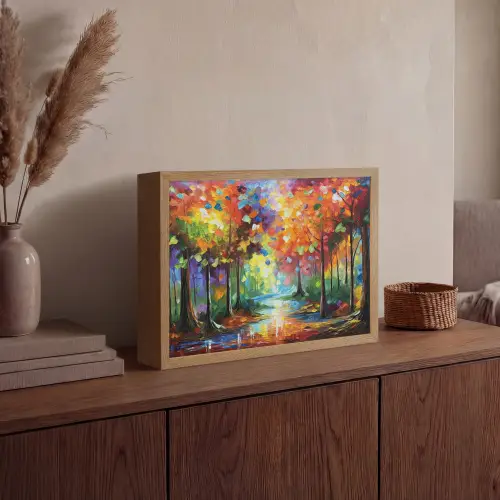 Landschap - Bos - Kleuren - Natuur Light Box met batterij (Wandlamp) middel -sfeer2