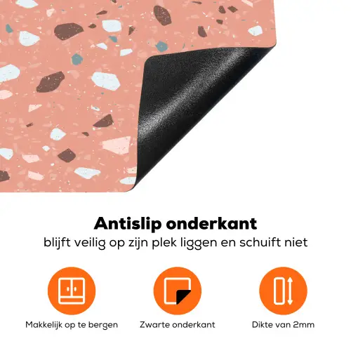 Terrazzo -  Patroon - Kleurrijk - Roze - Blauw Inductie beschermer vinyl 3mm klein 276 -zzzzzzz-td-onderkant