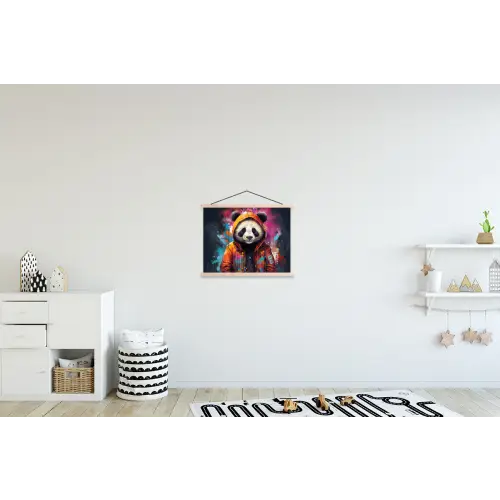 Panda - Jas - Graffiti - Oranje textielposter latten blank klein -kinderkamer