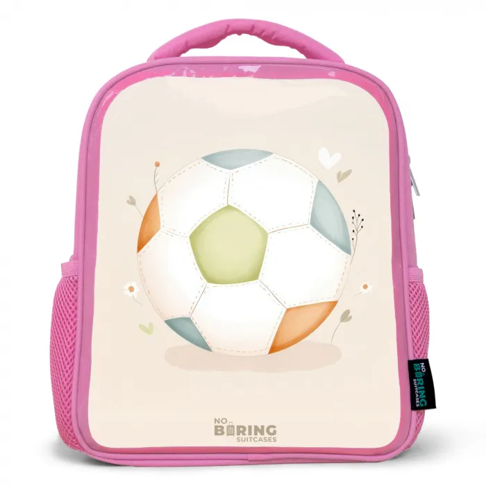 Voetbal in beige pastel kleuren Kinderrugzak - Roze middel -3d