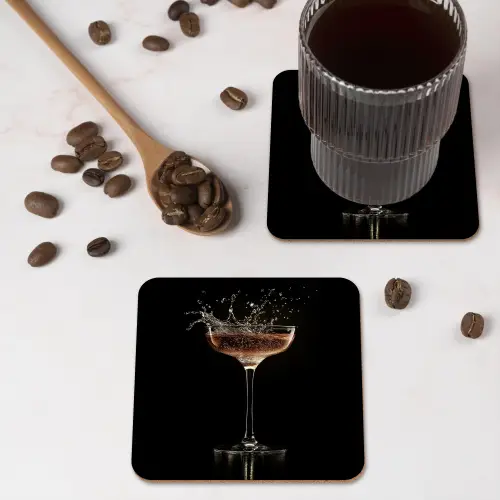 Cocktail - Zwart - Spetters - Glas onderzetter kurk middel -sfeer2