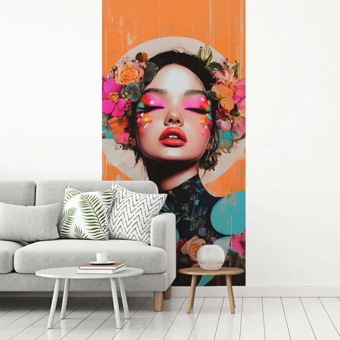 Portret - Vrouw - Abstract - Bloemen fotobehang vinyl groot -woonkamer