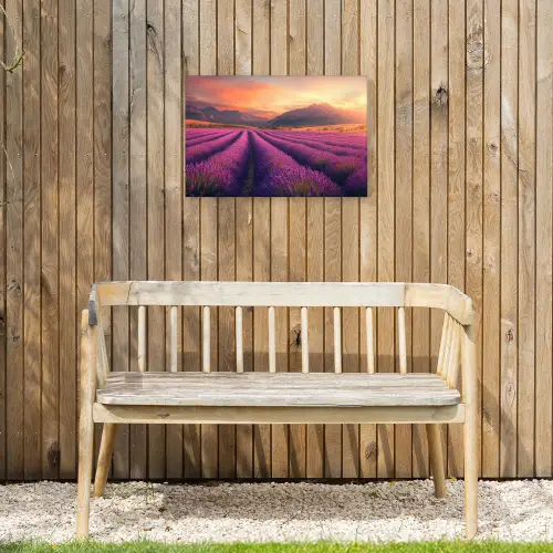 Lavendelveld - Zonsondergang - Paars Tuinposter op houten frame 2 cm dik klein -sfeer4