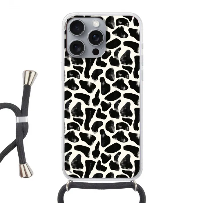Dierenpatroon - Vlekken - Zwart - Wit Hoesje iPhone 16 Pro Max met koord klein 804 -3d