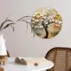Boom - Bloemen - Goud - Beige Wandcirkel kunststof plaat 5mm dik klein -sfeer4