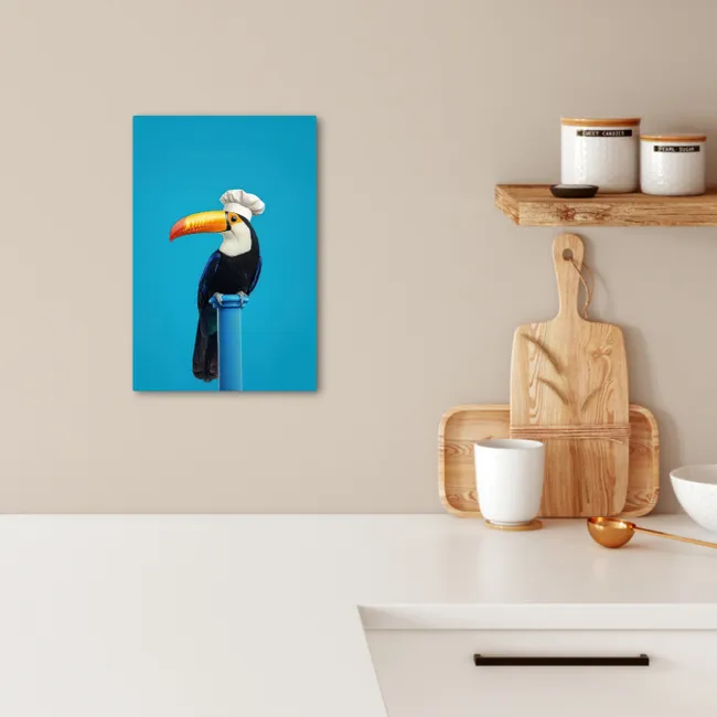 Tucan - Sokkel - Vogel - Koksmuts KitchenYeah - Keuken - Canvas klein -sfeer1