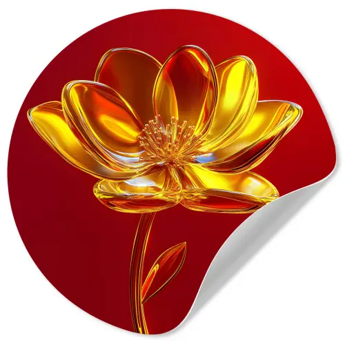 Bloem - Goud - Glazen Wandcirkel behangsticker klein -3d