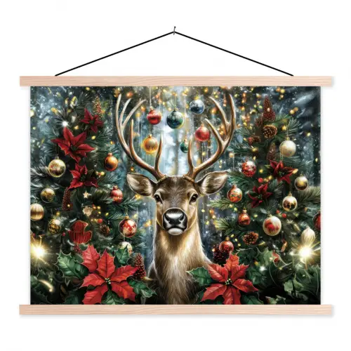 Kerstfeest - Dennenbos - Rood textielposter latten blank klein -3d