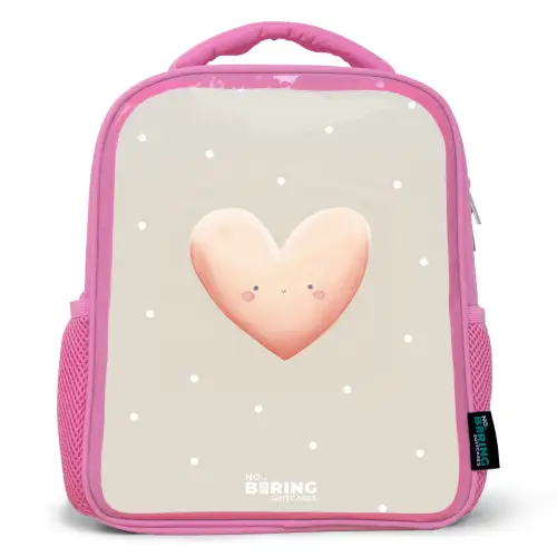 Roze hart omringd door beige stippen Kinderrugzak - Roze middel -3d