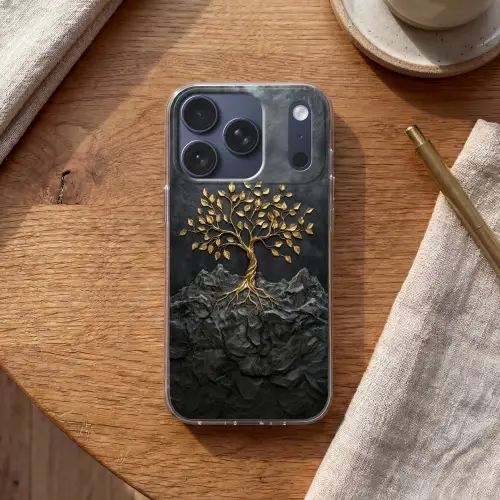 Bladeren - Goud - Boom - Rots Telefoonhoesje iPhone 17 Pro klein -sfeer1