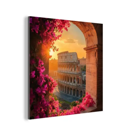 Colosseum - Rome - Roze Bloemen aluminium wit klein -3d