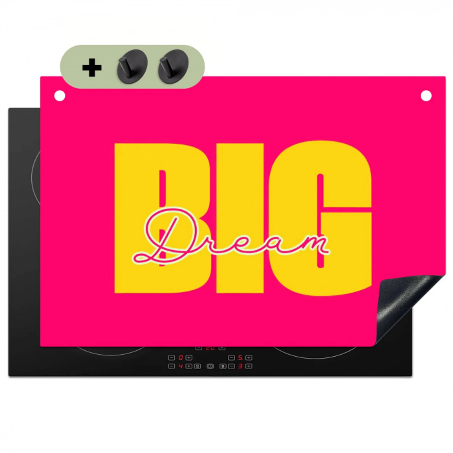 Dream big - Roze - Geel - Minimalistisch Inductie beschemer met haakjes klein -3d