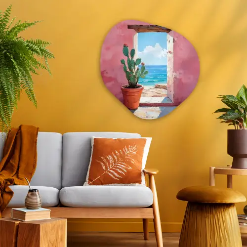 Zee - Roze - Cactus Wandcirkel Organisch Plexiglas middel -sfeer4