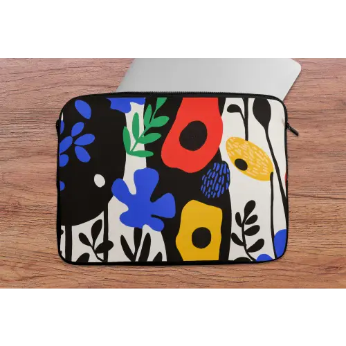 Bloemen - Bladeren - Abstract - Zwart laptophoes neopreen klein -tafel