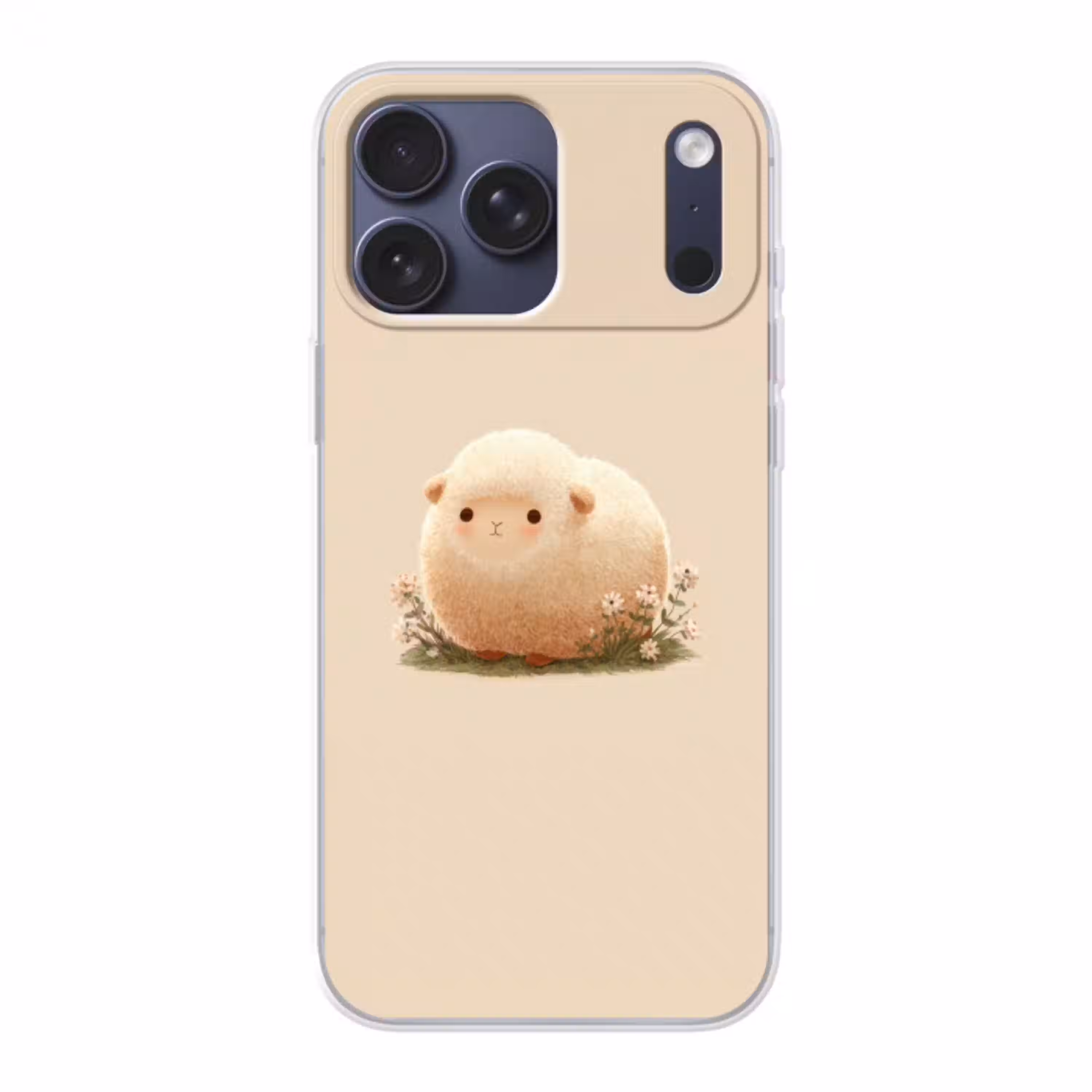 Schaap - Beige - Bloemen Telefoonhoesje iPhone 17 Pro Max klein -3d