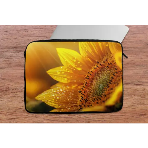 Zonnebloem - Dauwdruppels - Geel - Zonlicht laptophoes neopreen klein -tafel