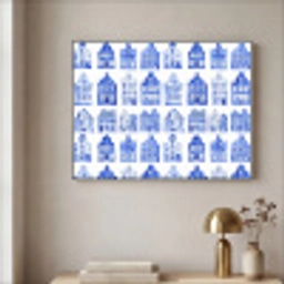 Patroon - Huizen - Blauw Textielframe zwart klein 947 -sfeer2