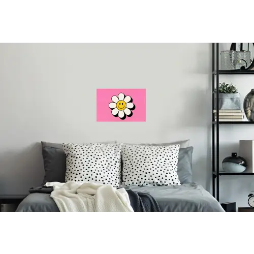 Smiley - Bloem - Roze Muursticker klein -slaapkamer