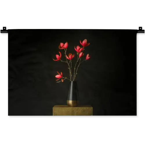Rode - Bloemen - Vaas Wandkleed katoen klein -zz3d