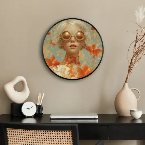 Goudvissen - Oranje - Vrouw - Blond Fotolijst rond zonder passe partout klein -sfeer1